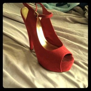 Red peep-toe heels